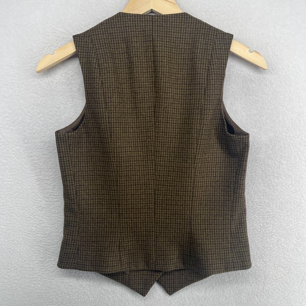 LAUREN RALPH LAUREN Vest S Wool Tweed Houndstooth Waistcoat Suit Button Up Brown - Picture 3 of 12